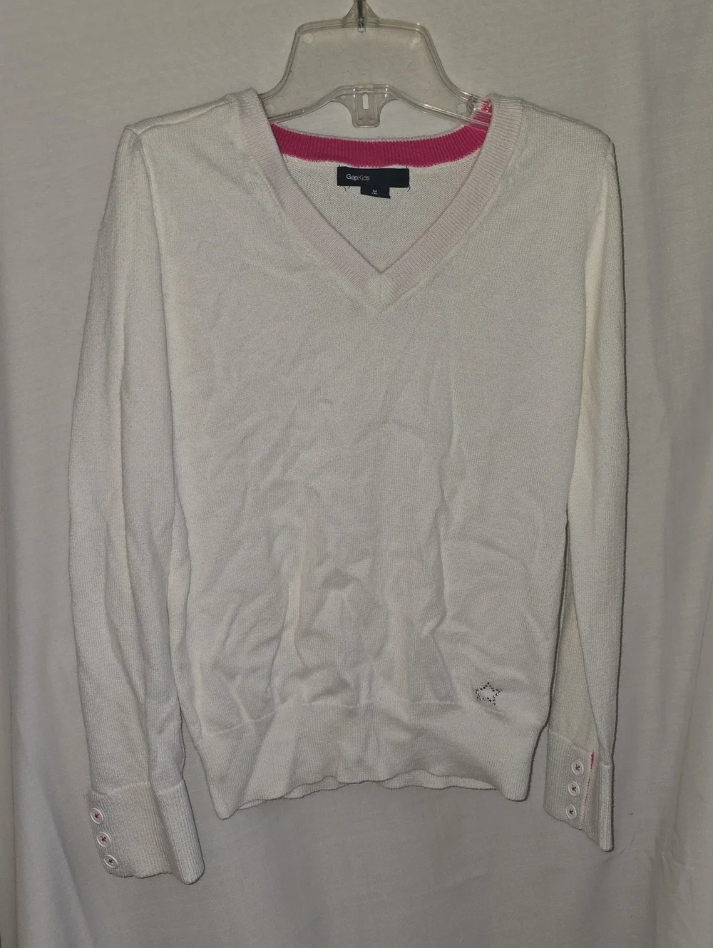GAP Cream White V-Neck Sweater with Pink Trim